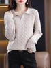 Autumn/Winter 2025 Retro Polo Collar Cashmere Sweater - High-End Knitted Cable Base Layer