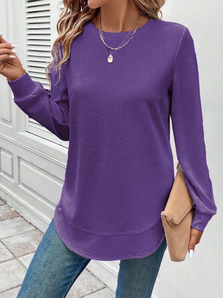 2025 Autumn/Winter Women's Loose Fit Solid Color Long Sleeve Round Neck Hoodie