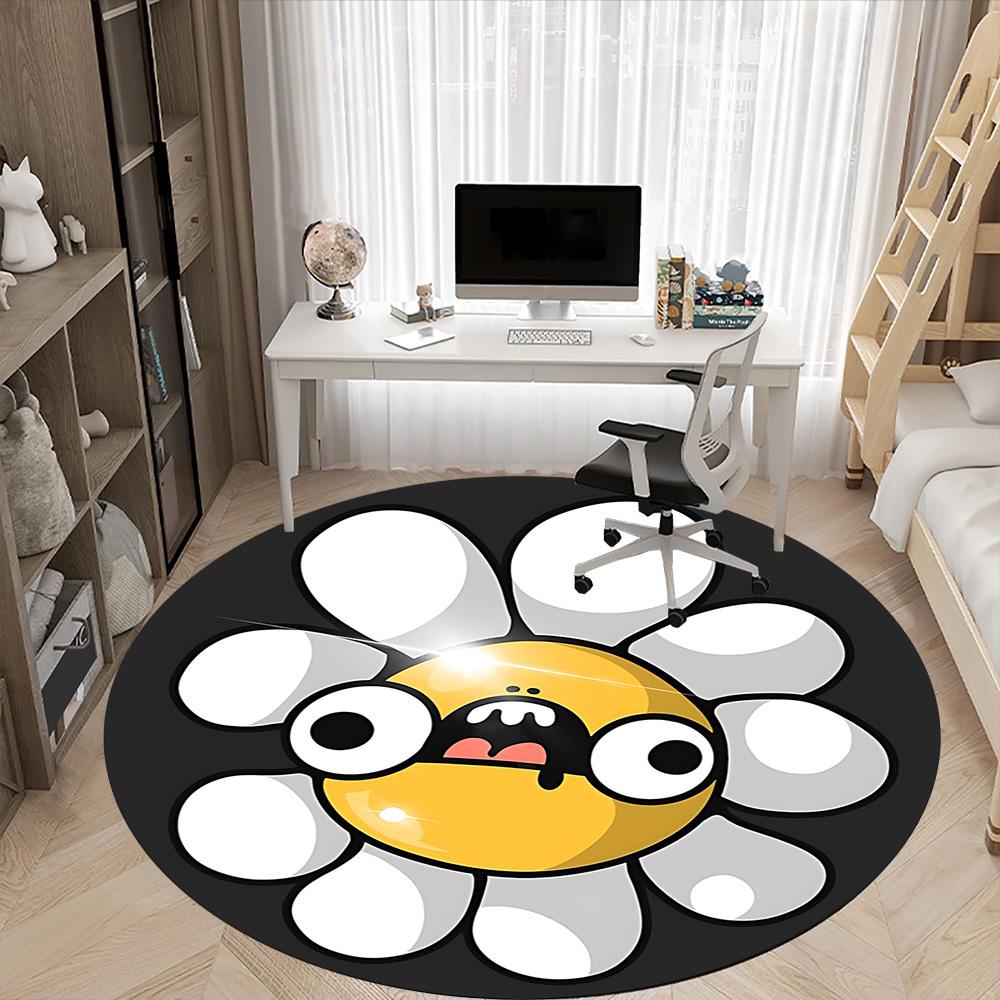 1PC Daisy Flower Office Round Rug, Non slip, Soft and Durable Office Rug for Interior Decoration, Perfect for Office