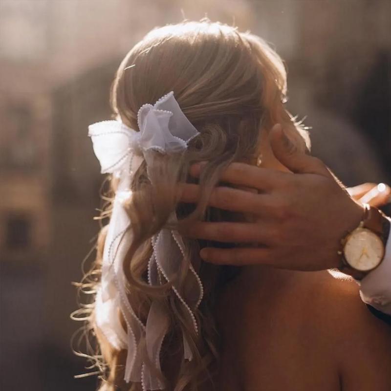 Handcrafted Beaded White Bow Bridal Hair Accessories Wedding Hair Decoration Bridal Shower Engagement  Bridesmaid Bride Mrs Gift