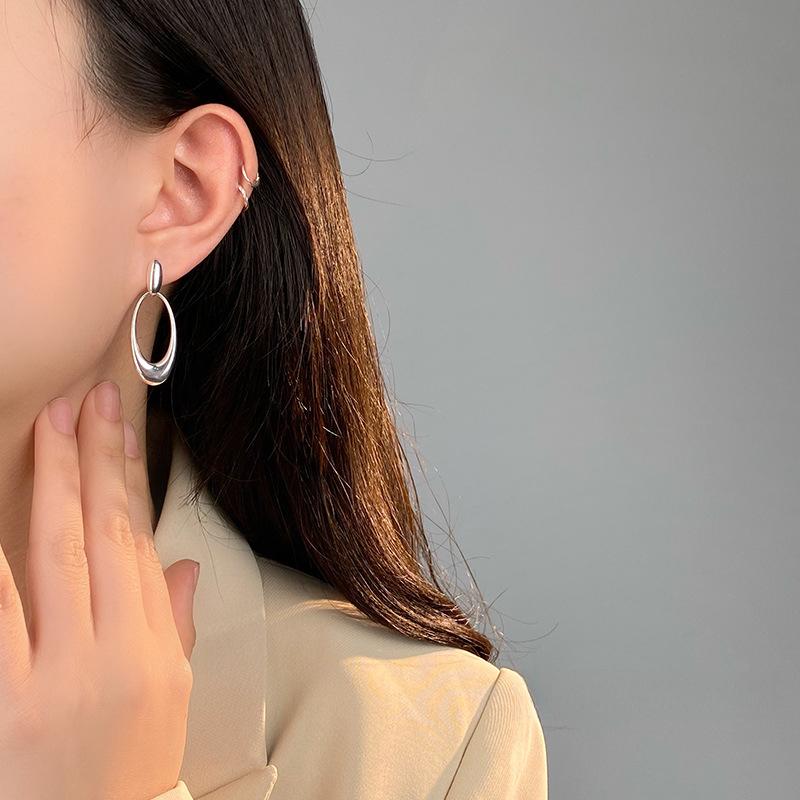 Cercei inel oval geometric pentru femei, design nișă industrie grea, cercei noi