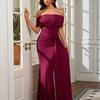 New High Elastic Milk Silk One-word Shoulder Dress, Sexy Backless Slim Pleated Hip Dress Long Dress