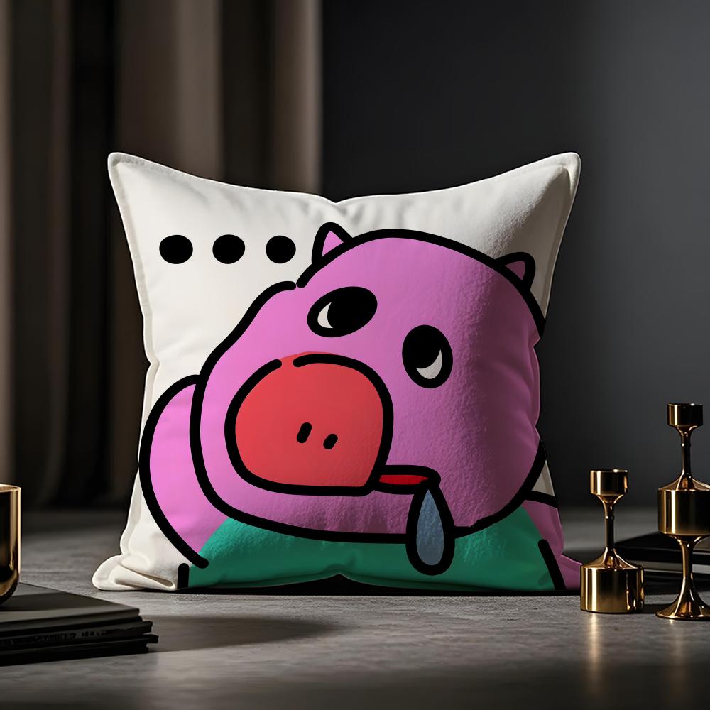 Weird Expression Doodle Cushion Cover Anti-dustmite Pillowcase Invisible Zipper Silky Short Plush Sofa Cushion Cover