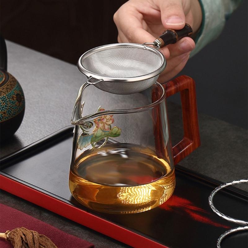 Metal Tea Coffee Strainer Fine Mesh Filter Stainless Steel Tea Filter Screen with Bamboo Handle Reusable Kitchen Tool