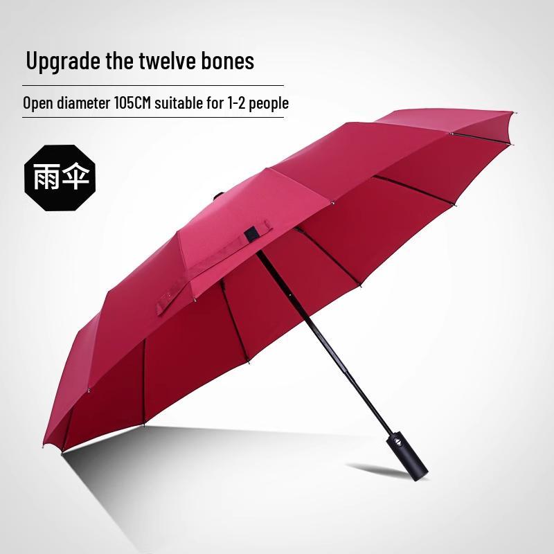 Large Dual-Use 12-Rib Auto Folding Umbrella, Windproof & Sun/Rain Proof, for Two People, Men & Women, Durable & Simple Design