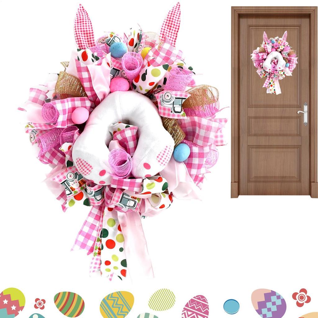 New Easter Bunny Wreath Colorful Door Wall Ornaments Happy Rabbit Home Party Creative Garland Festival Decoration Props
