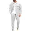 Men's Slim Fit Cardigan Jacket Single-breasted Pocket Long Sleeved Sportswear Elegant Two-Piece Set with Long Pants