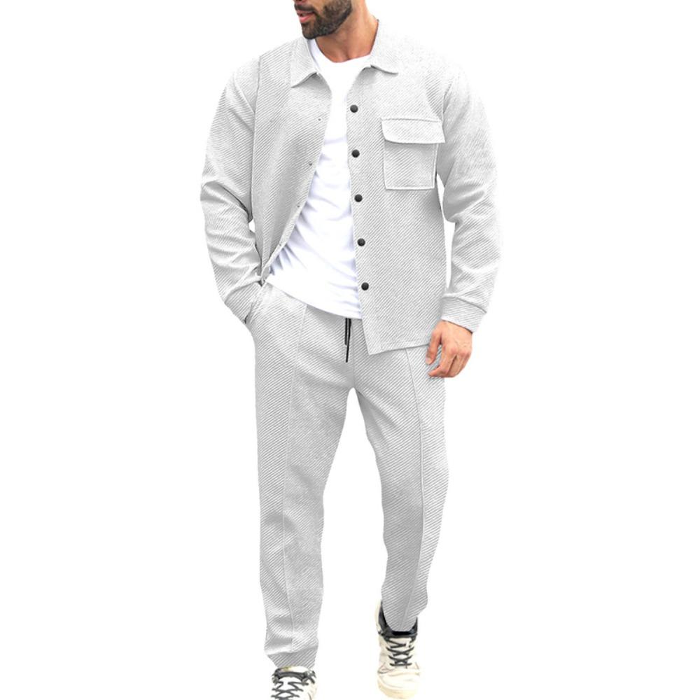 Men's Slim Fit Cardigan Jacket Single-breasted Pocket Long Sleeved Sportswear Elegant Two-Piece Set with Long Pants