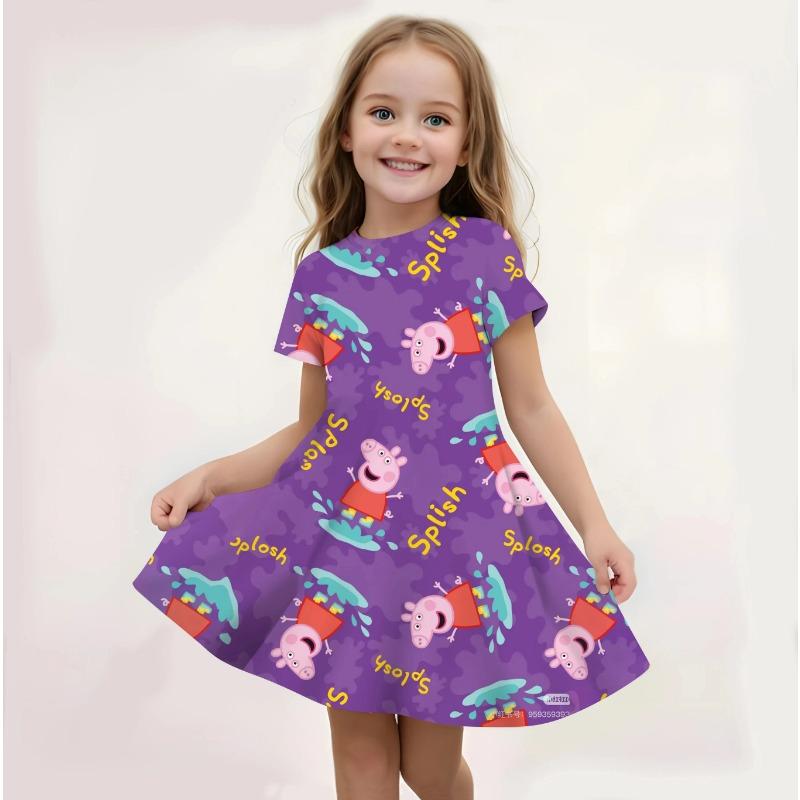 Girls Peppa Pig Casual Dress Summer Cute Cartoon Print Fashion Beach Sundress Soft Lightweight