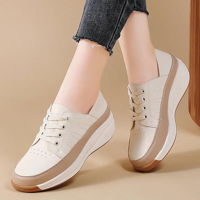 Fashion Platform Shoes Women's Sneakers 2025 New Single Shoe Wedges Casual Shoes Woman Lace Up Anti Slip Casual Shoes Zapatos De Mujer