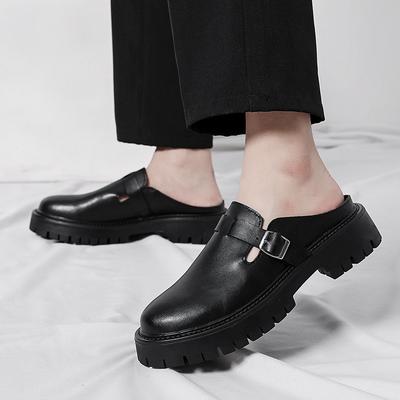 Sommerliche faule Hausschuh-Kopf-Slipper ohne Absatz, lässige Muffin-Halbslipper mit dicker Sohle, atmungsaktive Halbslipper aus Leder