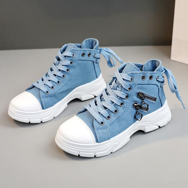 Canvas Ladies Casual Shoes High Top Woman Sneakers Lace Up Platform Sport Shoes Breathable Fashion Tennis Walking Comfortable Non Slip Thick Sole