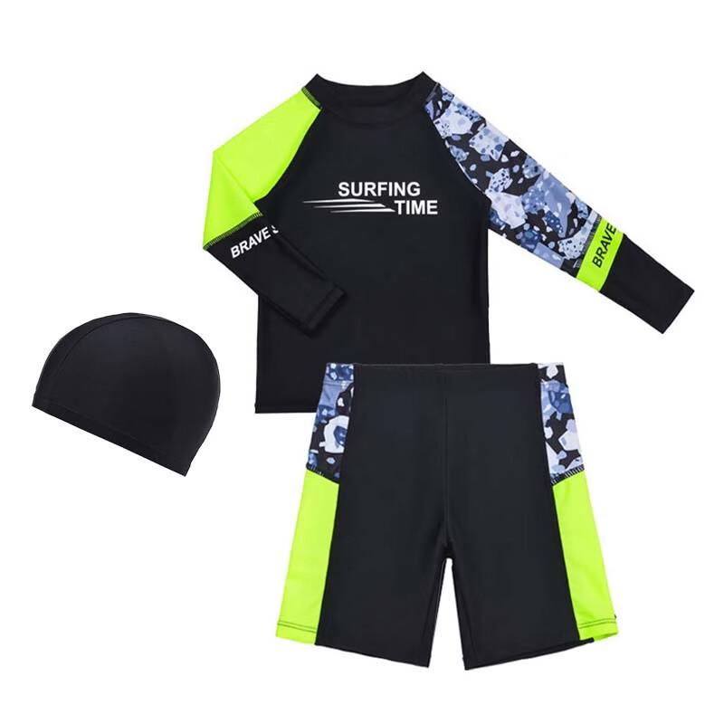 Boys' Fluorescent Long Sleeve Quick-Dry Split Swimsuit
