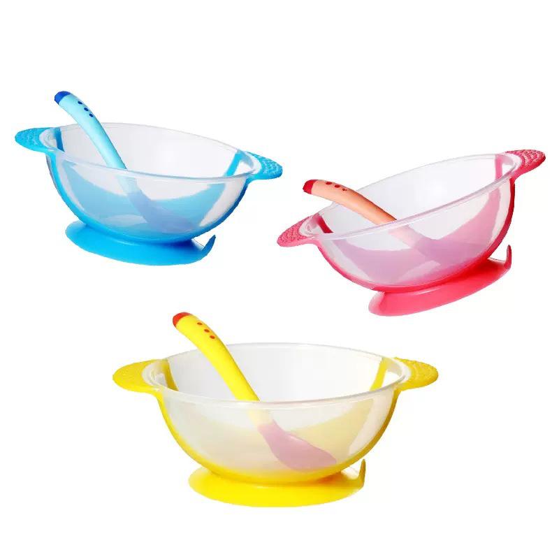 Temperature-Sensitive Baby Tableware Set: Suction Bowl, Soft Spoon, and Fork for Newborns