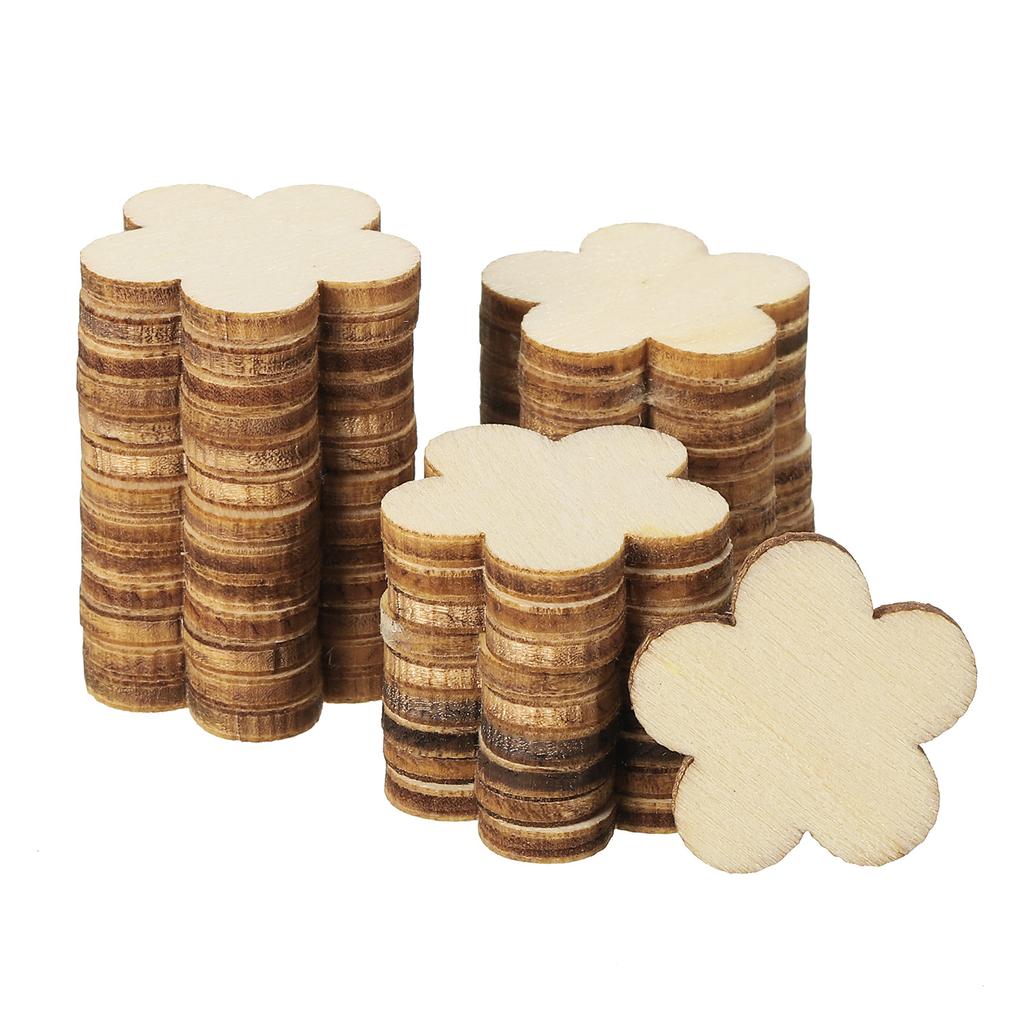 50pcs Wooden Flowers Unfinished Wood Flowers Blank Wooden Cutouts Ornaments Natural Wood Piece for Christmas Party Craft Project