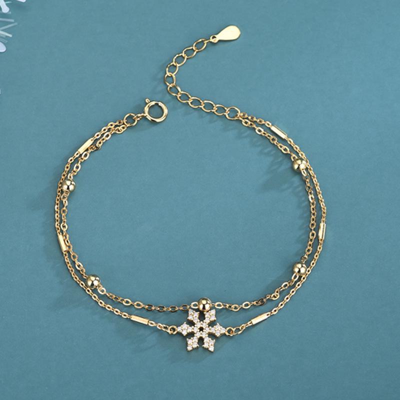 Banyan Tree S925 Silver Double-Layer Snowflake Bead Bracelet - Women's Light Luxury Gift Jewelry