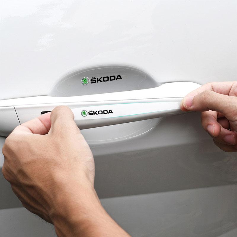 8Pcs Transparent Car Door Handle Bowl Anti Scratch Protective Sticker For Skoda Octavia Superb Rapid Kodiaq Karoq Fabia Kamiq Roomster Citigo