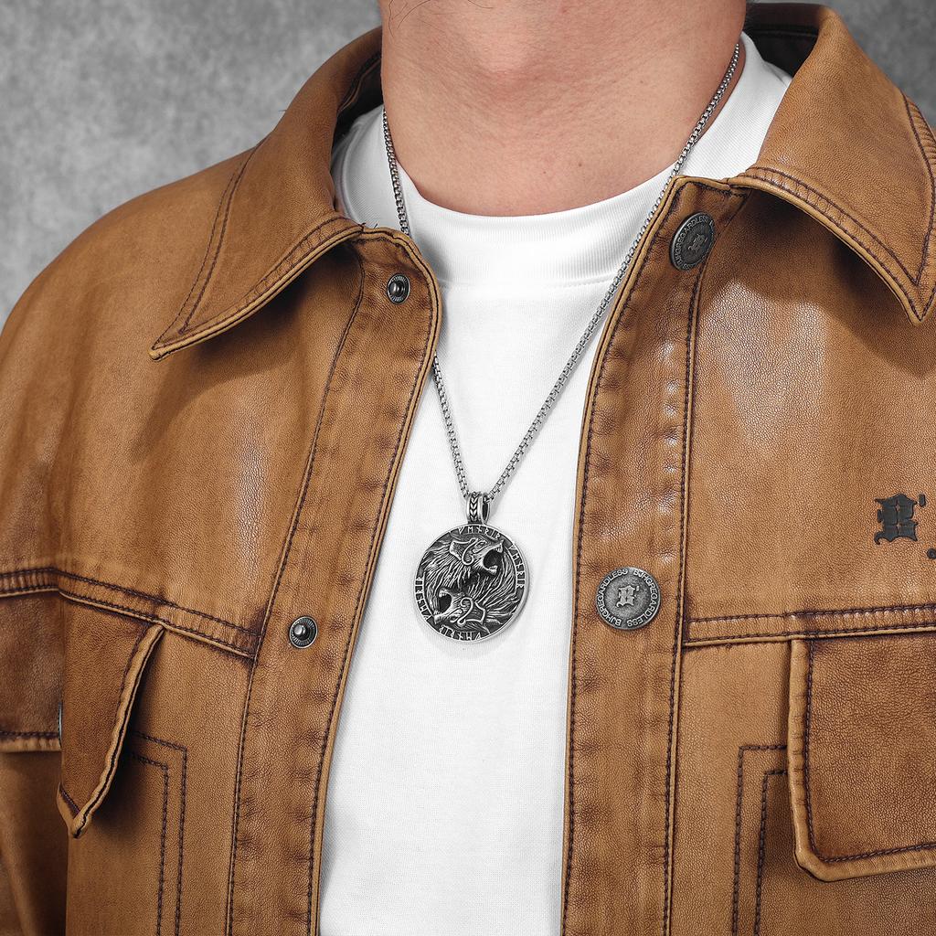 Viking Wolf Runes Ferocious Men Necklaces Stainless Steel Pendant Chain Women Punk Fashion Jewelry Accessories Gifts