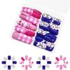 48Pcs Square Press On Nails Short Flowers Fake Nails Blue Pink False Nails Squoval Acrylic Stick On Nails with Design Floral Bow Heart Glue On Nai