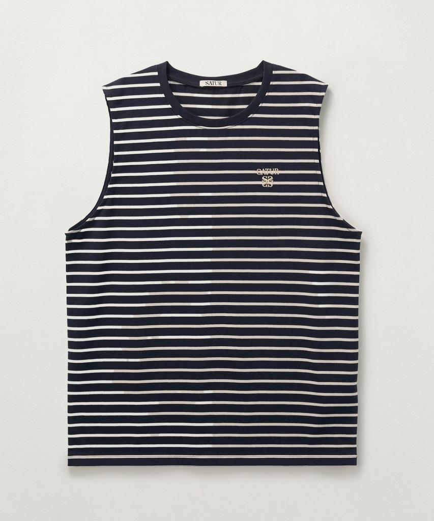 Seteo All Day Crew Neck Layered Sleeveless Top Navy Stripe