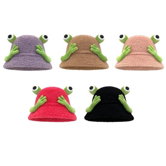 Winter Fischerhut Cartoon 3D Frosch Design Verdickter Plüsch Fischerhut Damen Outdoor-Aktivitätszubehör