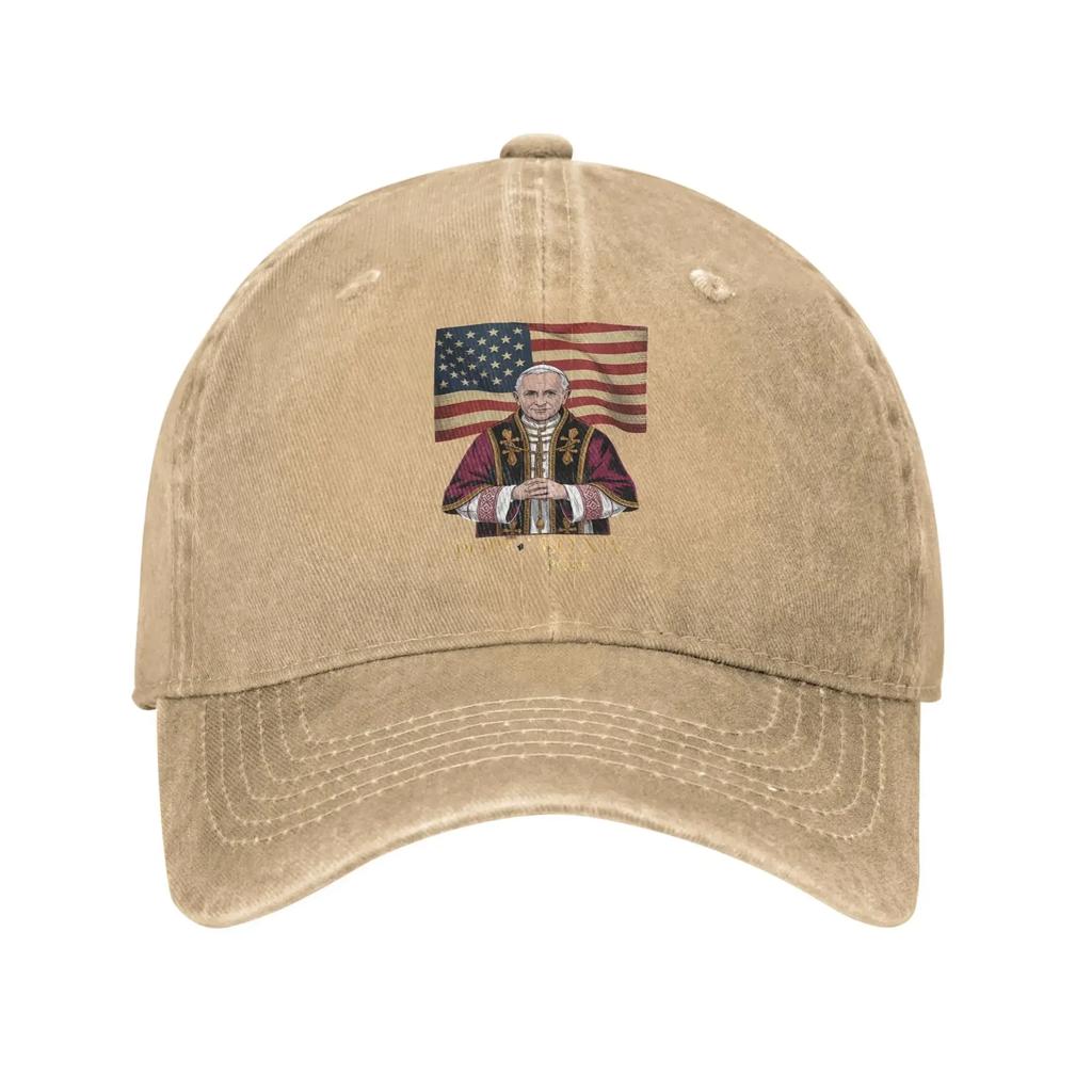 Vintage God Bless Pope Leo Baseball Caps Men Women Distressed Cotton Headwear American Outdoor Workouts Unstructured Soft Cap