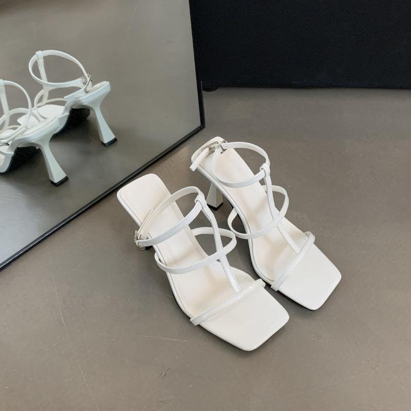 2025 Summer New Square Head Stiletto Celebrity High Word Strap Roman Sandals High Heel Sandals Women