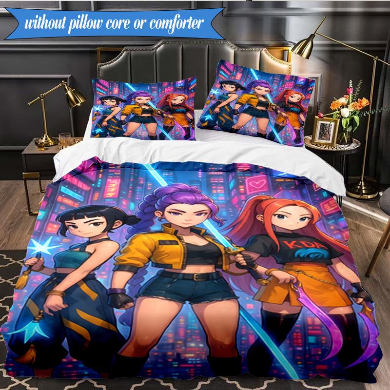 Kpop cartoon 3pcs K-pop music group Bedding set,Ideal for Bedroom, Dormitory,Including Duvet Cover And 2pcs Pillowcases,Fan gifts