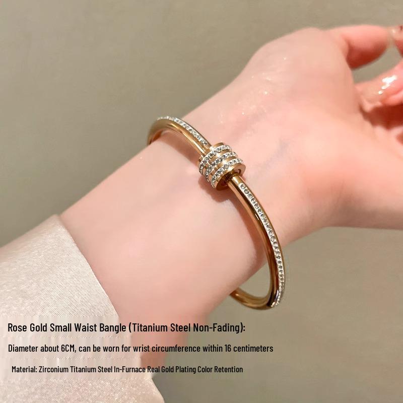 Roségoldfarbenes Sternenhimmel Titanstahl Damen Luxusarmband - Nicht verblassend, Schlichtes Kreisdesign