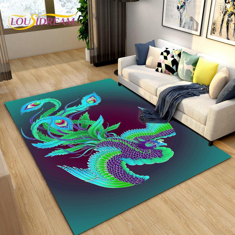 3D Classical Chinese Style Area Rug Large,Carpet Rug for Living Bedroom Sofa Doormat Decoration,Children Play Non-slip Floor Mat