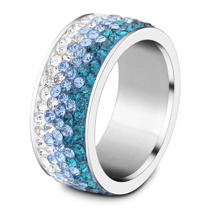 8MM Rhinestone Gradient Student Fashion Stainless Steel Ring