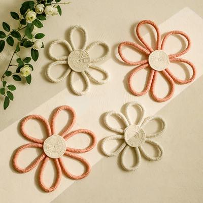 2 pièces/set Corde de Coton Tressée à la Main Fleur Décoration Murale Minimaliste Maison Salon Chambre à Coucher Murale Décoration Florale