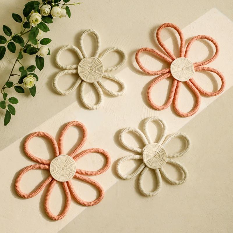 2pcs/set Handmade Cotton Rope Woven Flower Wall Decor Minimalist Home Living Room Bedroom Wall-Mounted Floral Decoration