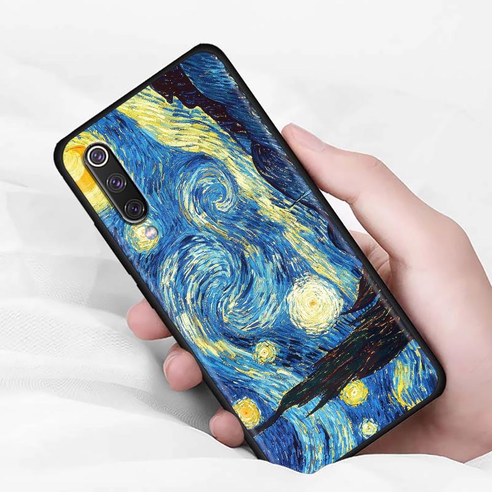 Kočka Van Gogh Hvězdná noc Olejomalba Měkké pouzdro Pro Xiaomi Mi 9 9se 8 10 10T A2 Lite 10S 9T CC9 Note 10 Pro 9Lite Kryt Fundas