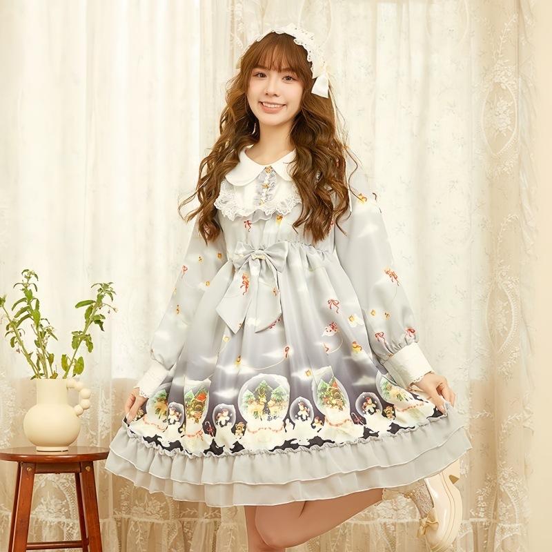 Girl's New Long Sleeve Lolita Skirt Cute Loli Student Lolita Skirt Soft Girl Princess Dress