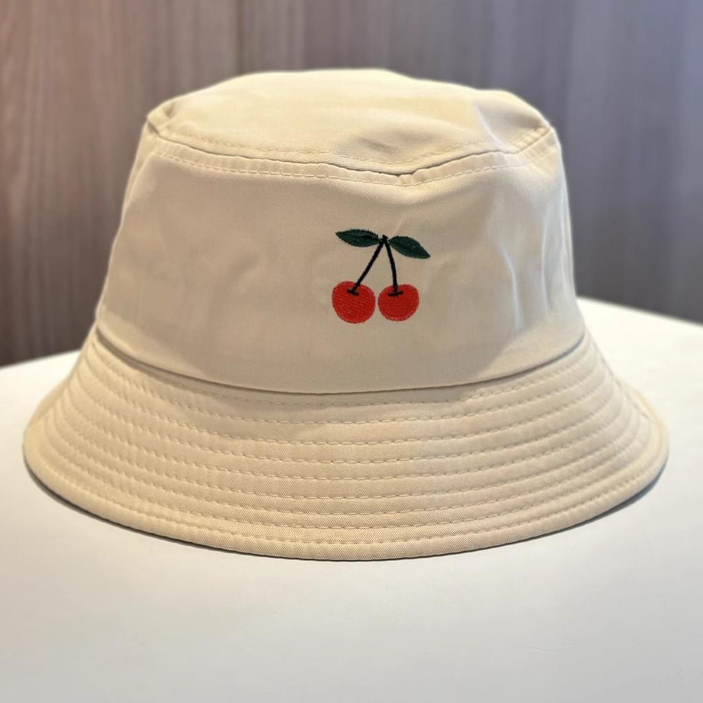 New Summer Fisherman Hats Women Cherry Embroidery Hat, Spring and Autumn Korean Style Casual Foldable