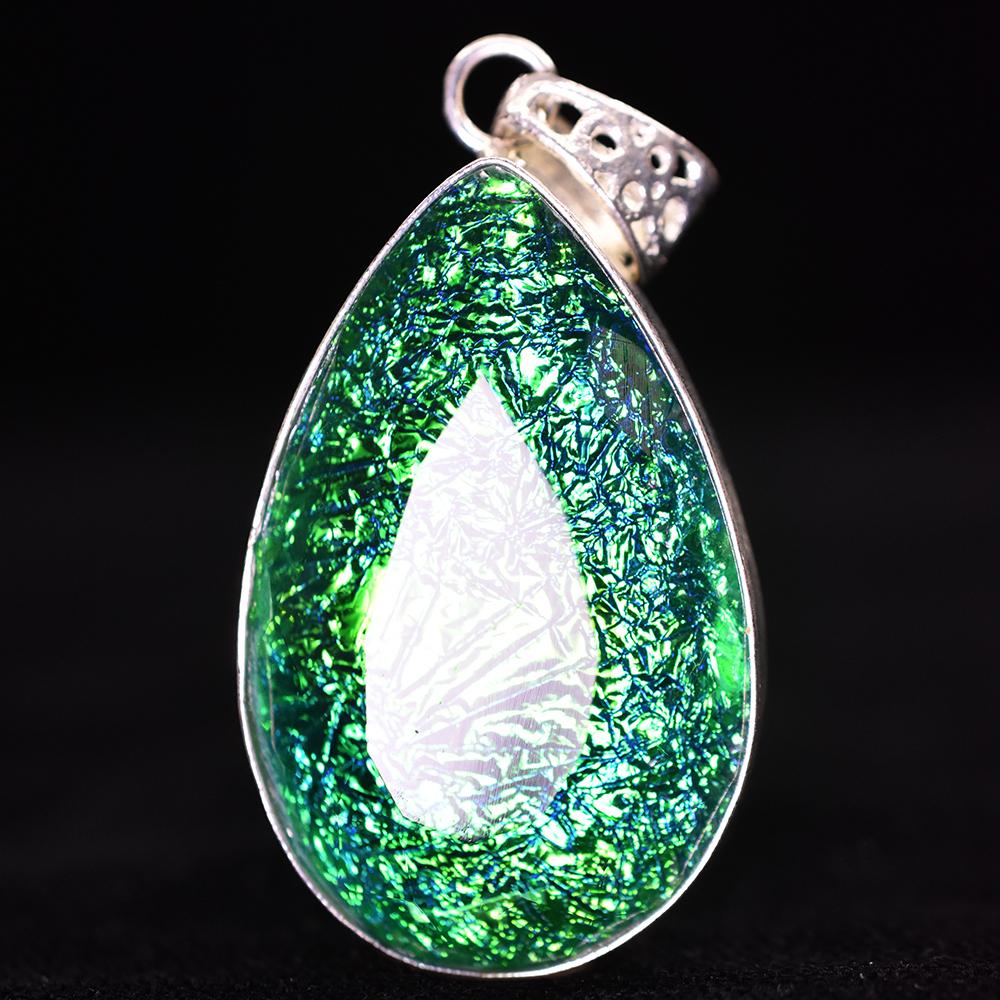925 Sterling Silver Pendant 79 ct Pear Cut Lab-Created Ammolite Gems Gemstone Jewelry Gift
