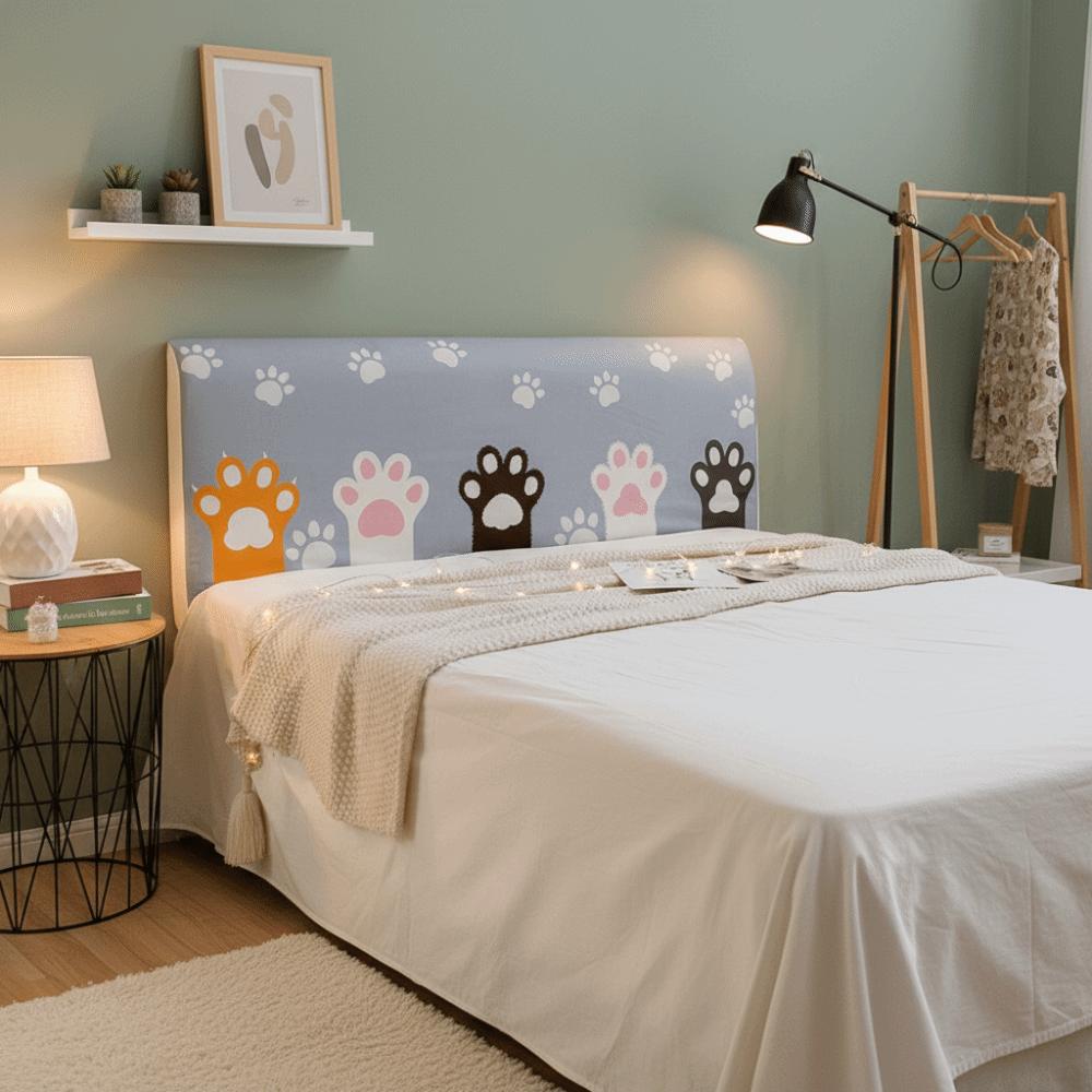 Soft Elastic Bed Head Cover Cartoon Dustproof Bedside Cover Skin-friendly Feel Cat Pattern Quilted Head Cover Decoration