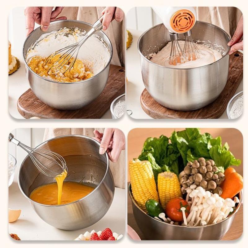 Stainless Steel Mixing Bowl Deep Design Cooking Baking Cake Bread Salad Egg Beater Basin Fruit Container Kitchen Cooking Tools