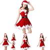Red Velvet Women Christmas Costume With Soft Touch Santa Claus Dress And Hat