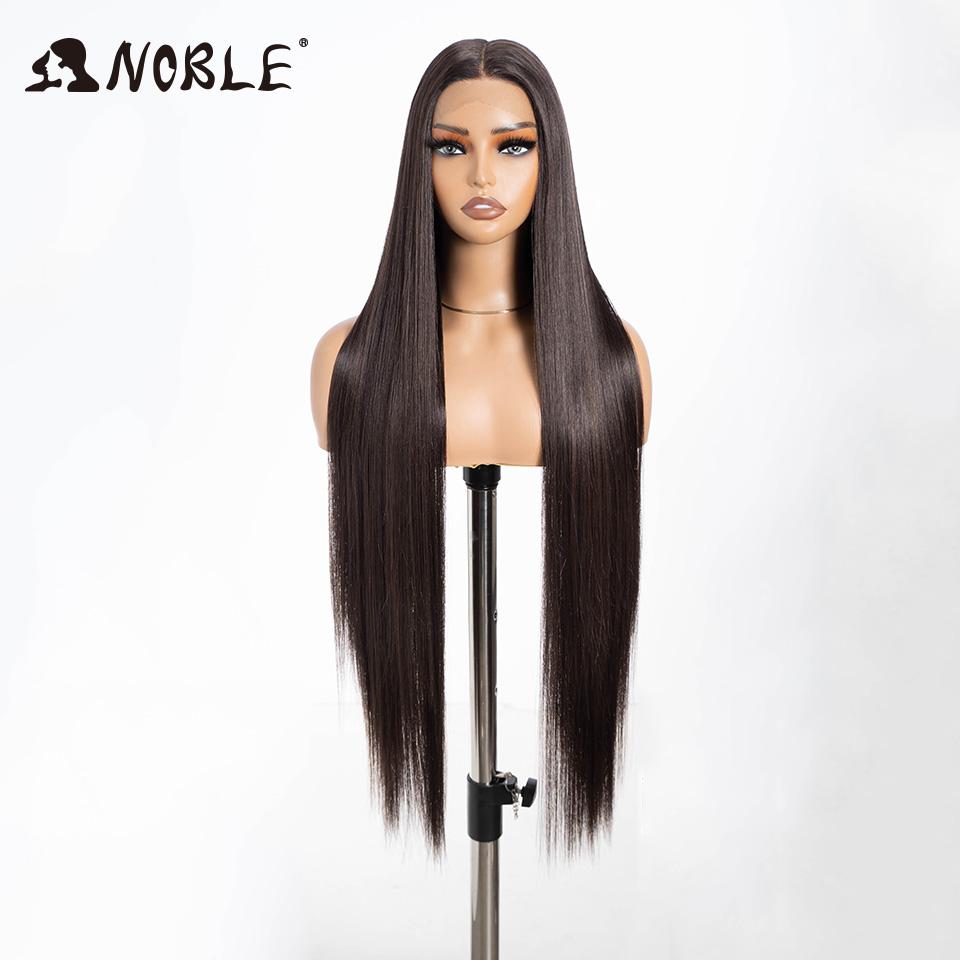 

Noble 38 Inch Extra Long Straight Synthetic Lace Front Wig Skunk Stripe Grey White Ombre Glueless Heat Resistant Wig For Women (as the picture,130%&38inches&38 Inches Lace Wig)