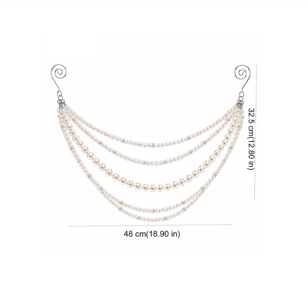 Three-layer Christmas Tree Pearl Chain Pendant Simulated Pearls White Christmas Pearl Garland with Hanging Hooks