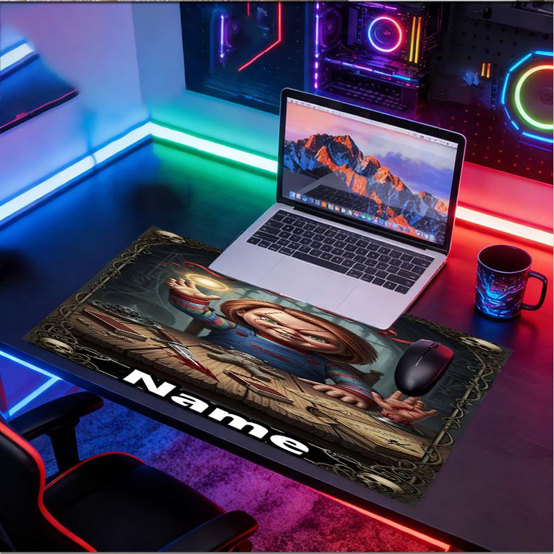 Custom Name Personalized Bride of Chucky Pattern Mousepad, Laptop PC Desk Mat, Decorative Desk Mat for Home Keyboard Pad Gift