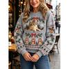 Christmas Cat Pocket Print Sweatshirt Retro Long Sleeve Top Holiday