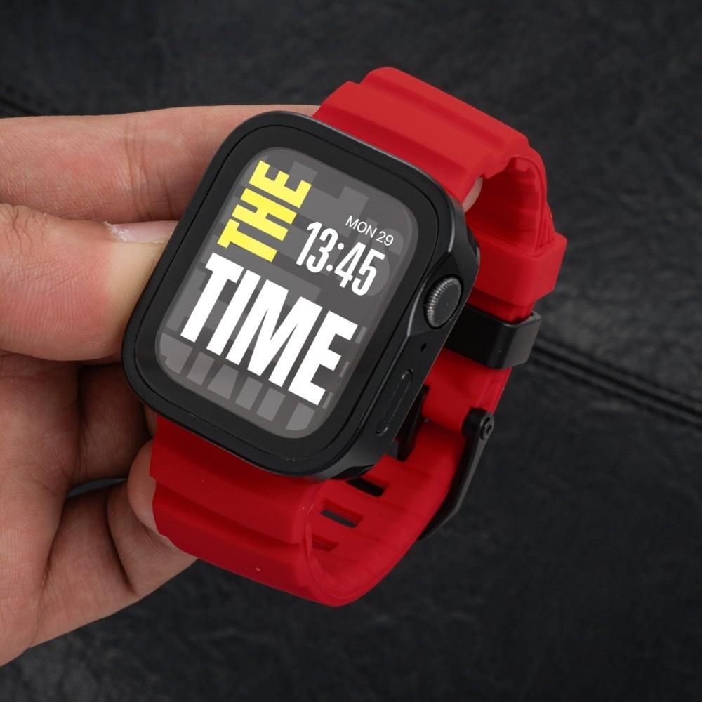 Silicone Strap + Aluminum Alloy Case For Apple Watch Ultra 3 49mm S11 S10 46mm For Apple Watch 9 8 7 45mm 6 5 4 SE3 44MM