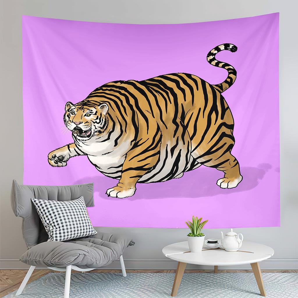 Cartoon Tiger Tapestry Cute Big Eyes Pink Paws Tiger Cub Tapestry Art Home Living Room Bedroom Decor Tapestries for Girls Boys