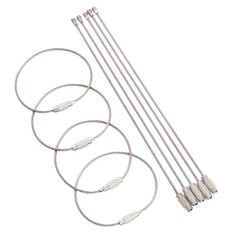 Stainless Steel Wire Rope Key Rings with Lock 100 Pcs