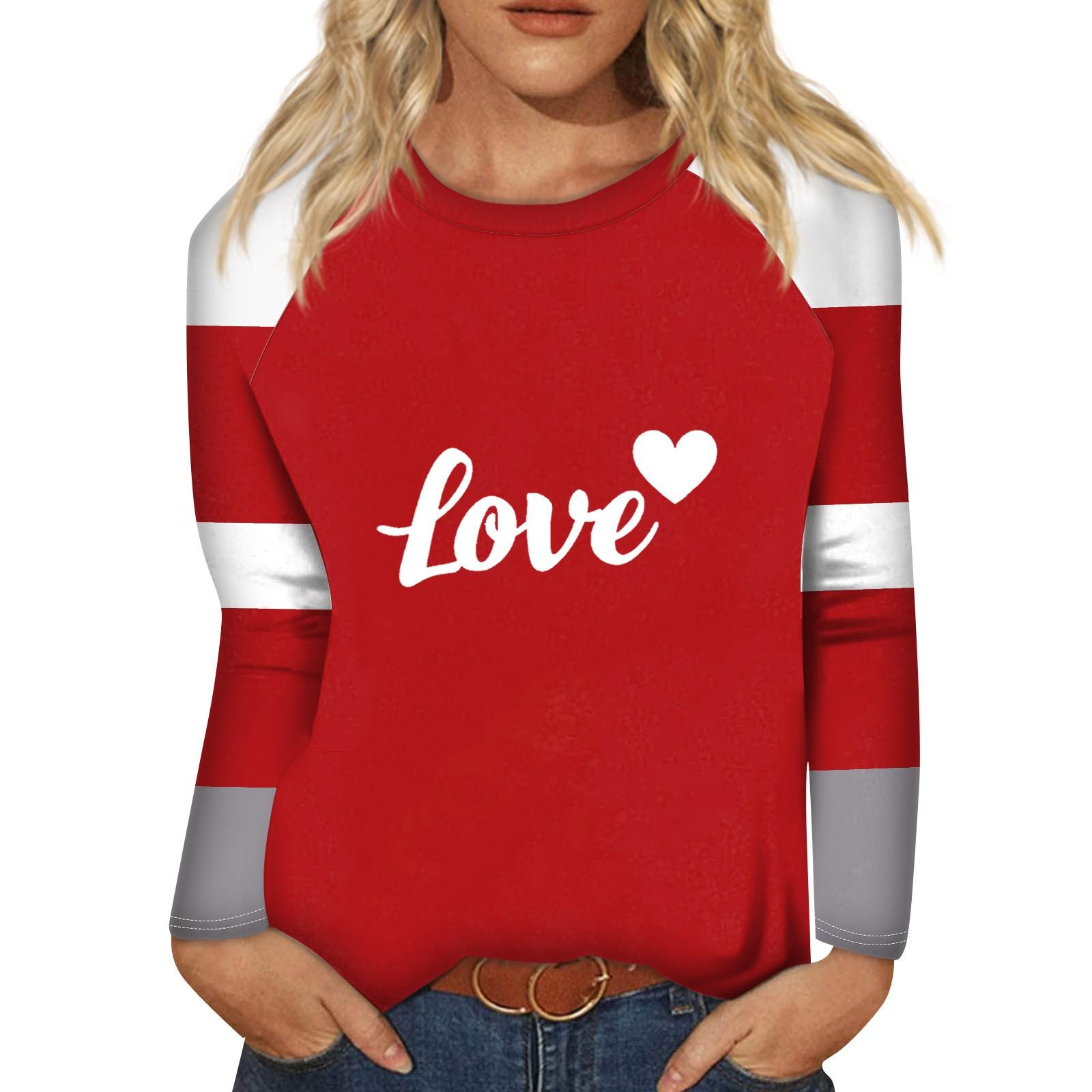 

Рубашка для женщин, модная повседневная футболка с рукавом реглан, круглым вырезом и длинным рукавом, свободная футболка с принтом, женский топ L красный