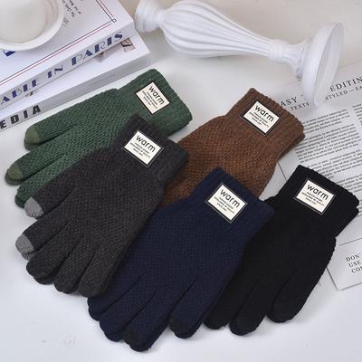 Winter Warm Men's Gloves Piled Thickened Wool Knitted Cycling Full-finger Gloves Cycling Gloves