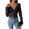 2026 New European & American V-neck Lace Bodysuit: Sexy, Long Sleeve, Slim-fit Autumn Wear for Women